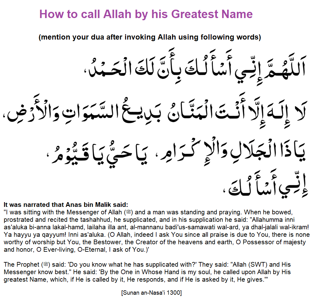 How to call Allah by his Greatest Name